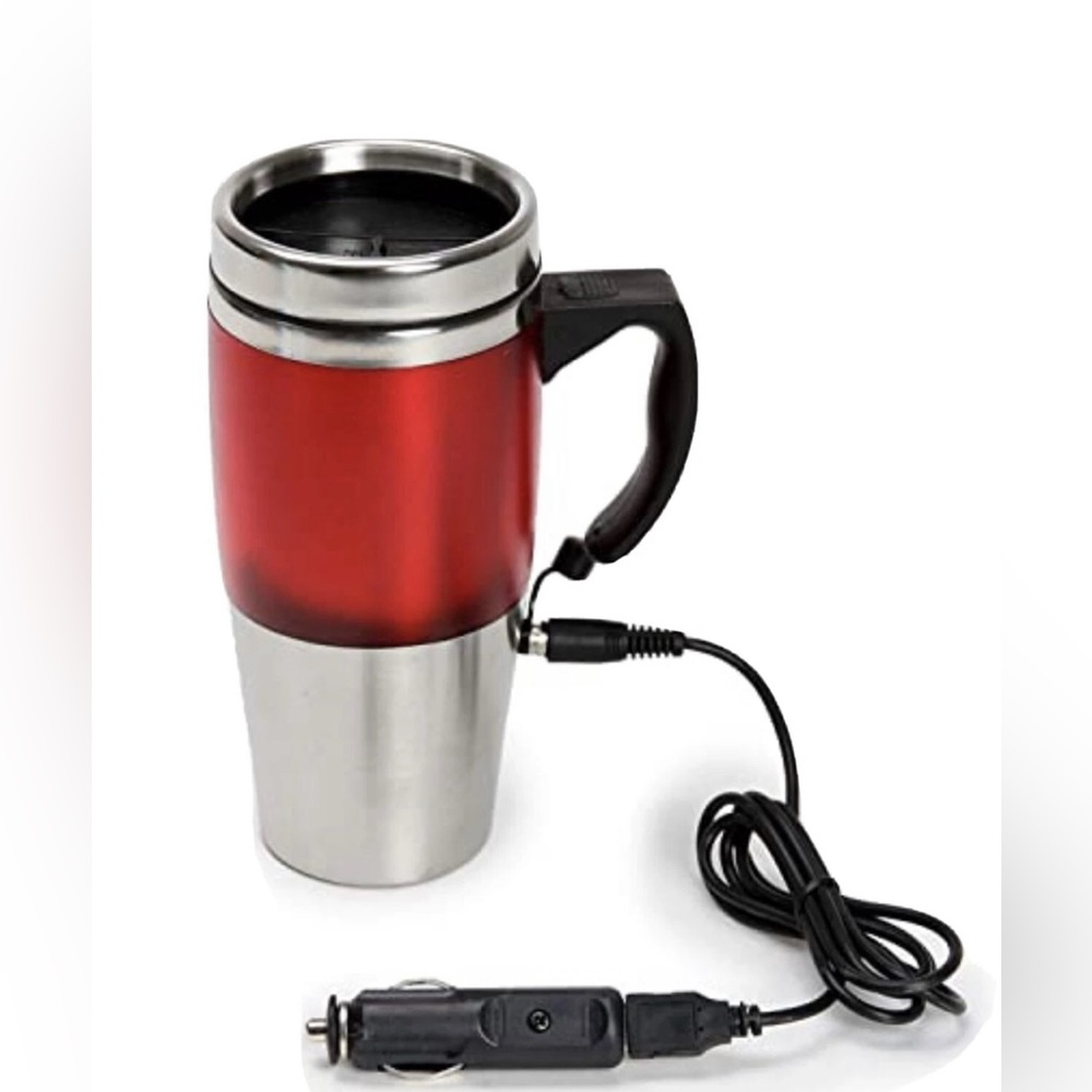 Auto USB Stainless Steel Heated Travel Mug Flask with Car & USB Charge-Red/16oz - Picture 2 of 9